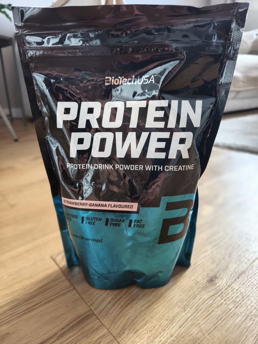 BioTech USA Protein Power odżywka z Kreatyńą o smaku truskawkowo bananowym 500 g