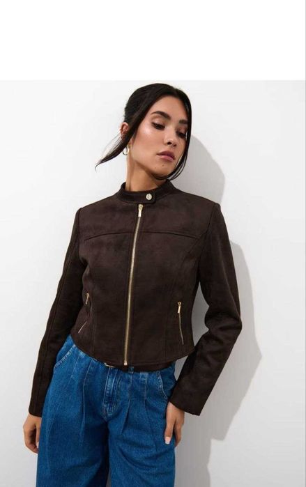 Женская темно-коричневая  замшевая  куртка  жакет блейзер Mohito