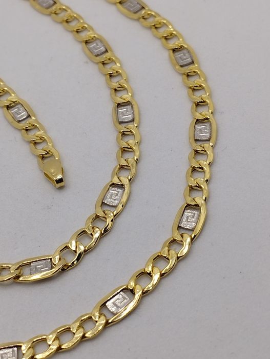 Złoty łańcuszek Figaro, złoto żółte i białe 585 długość 60 cm