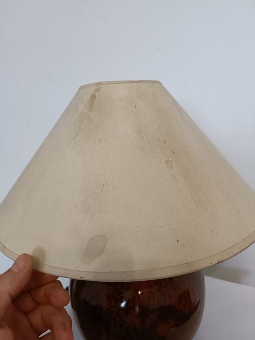 Lampa Vintage stołowa z brązową ceramiczną podstawą