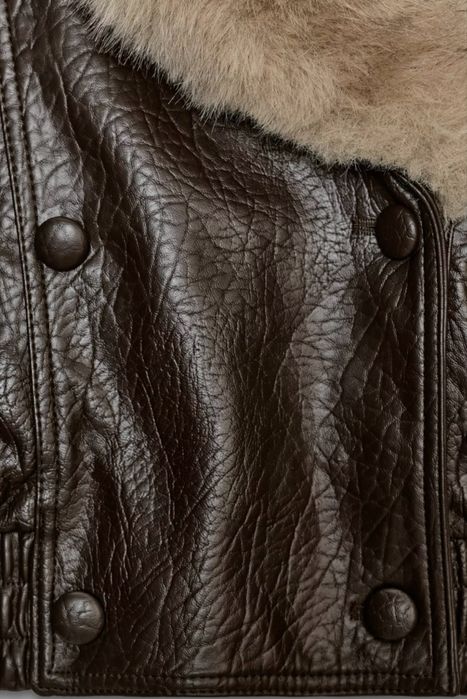 Куртка Zara дубльонка шкіряна пальто косуха