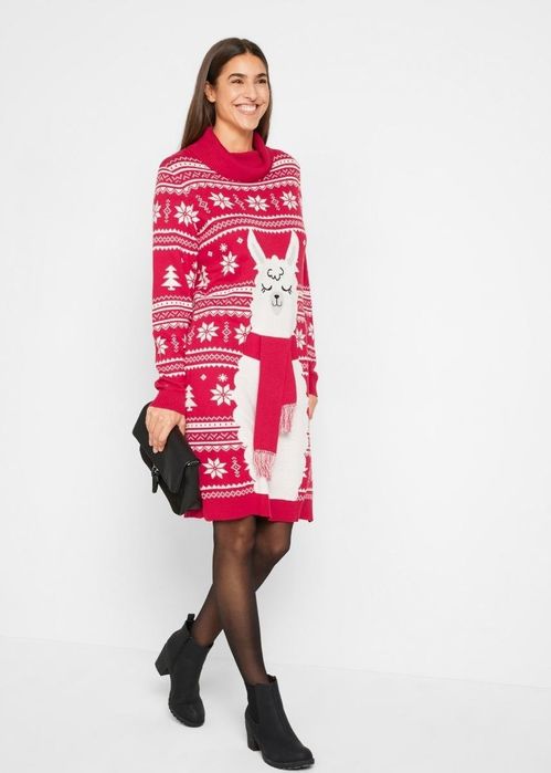 B.P.C sukienka dzianinowa świąteczna 3D z golfem r.40/42