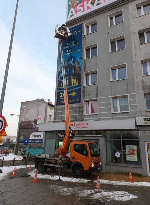 Podnośnik koszowy 27m, Wycinka drzew, Mycie dachów i inne