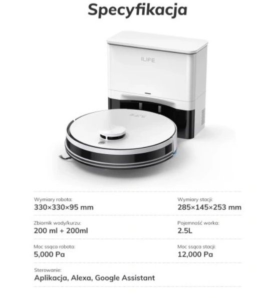 NOWOŚĆ Robot ILIFE A30 Pro 2w1/ 5000Pa/ mopuje i odkurza/ze stacją