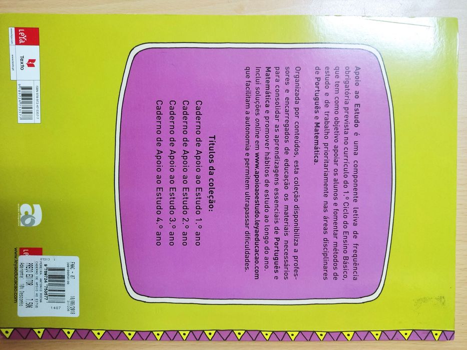 Caderno de apoio ao estudo 4°ano/ classe Matemática e Português - NOVO