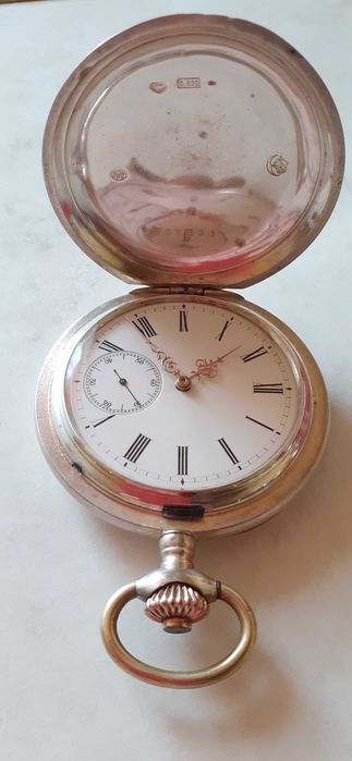 Dewizka zegarek kieszonkowy IWC z przed 1900 roku srebro 800 antyk,