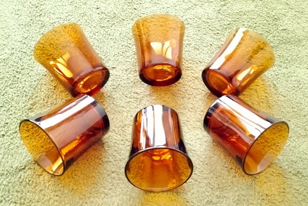 Szklanki DURALEX Amber Empilable 7,5 cm 6 szt. Vintage France.