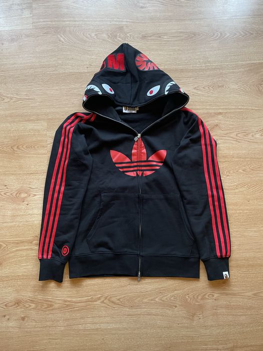 BAPE x adidas Shark Fleece Full Zip Hoodie Black bape бейп адідас шарк тигр