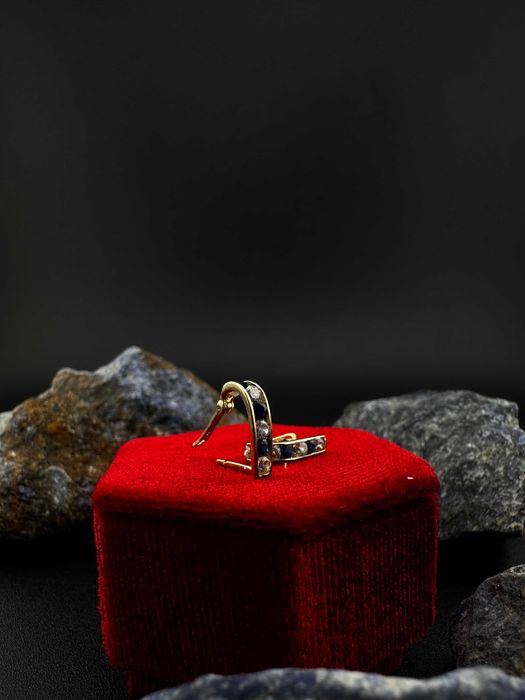 Złote Kolczyki z Granatowymi Cyrkoniami | JAK NOWE | 585 | 1.04G