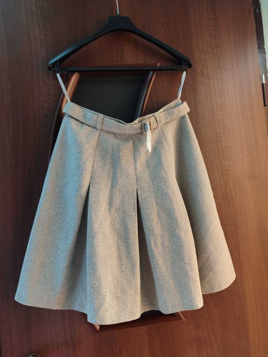 Spódnica szara w kratkę, rozkloszowana, vintage