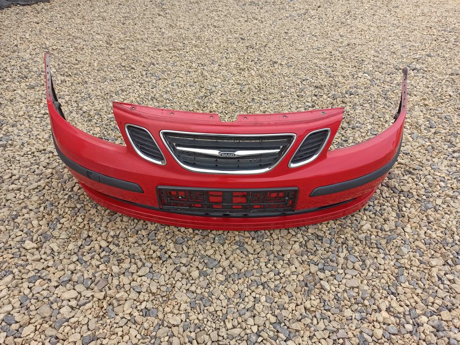 Zderzak przód Kpl Halogeny Kratki Grill SAAB 9-3 II 02-07 Czerwony BDB