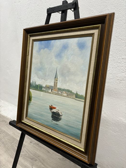 Piękny obraz w drewnianej oprawie pejzaż