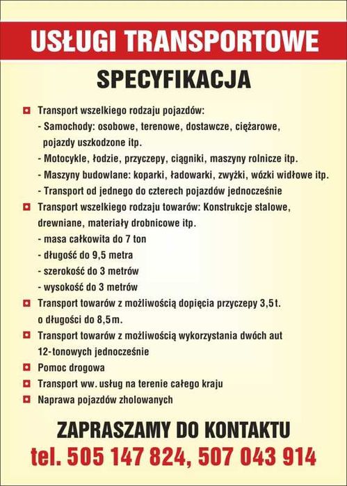 Transport 12 TON+ cały kraj.