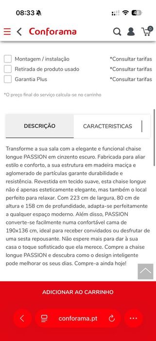 Chaise longue com cama PASSION 3 lugares cinza escuro Conforama