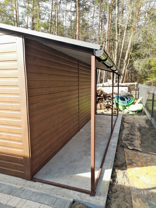 SL/ Metalowy domek ogrodowy PREMIUM 3x5 z wiatą