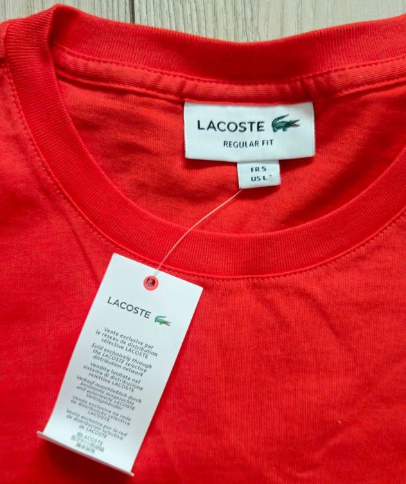 Lacoste Regular Fit Czerwona L T-Shirt Bawełna - Nowa z metka