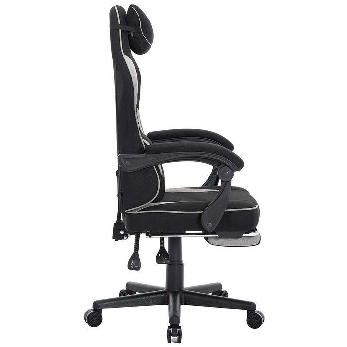 Fotel gamingowy DEUS EDGE Black materiałowy z podnóżkiem-komfort 24/7