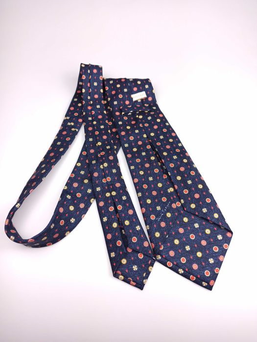 Bvlgari Ekskluzywny granatowy jedwabny krawat w kwiaty 7 fold sap123