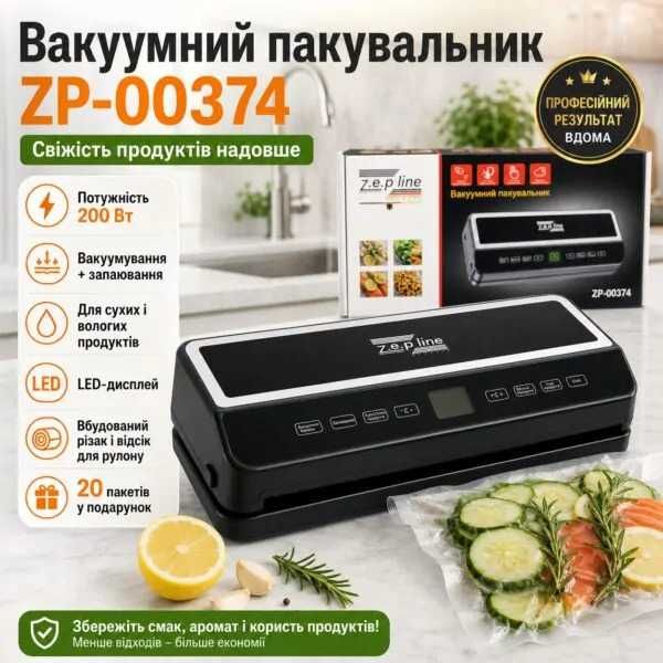 Акція! Вакууматор Zepline побутовий 200 Вт | вакуумний пакувальник | вакууматор для продуктів