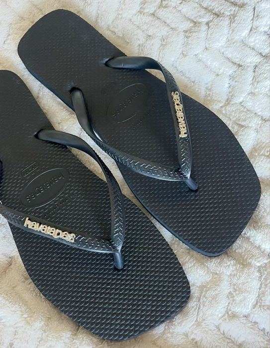 Czarne japonki klapki kwadratowe havaianas square toe