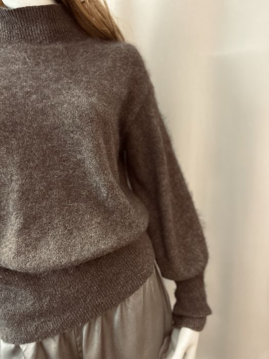 Sweter z angory melanż brązowy ponadczasowy ciepły zima