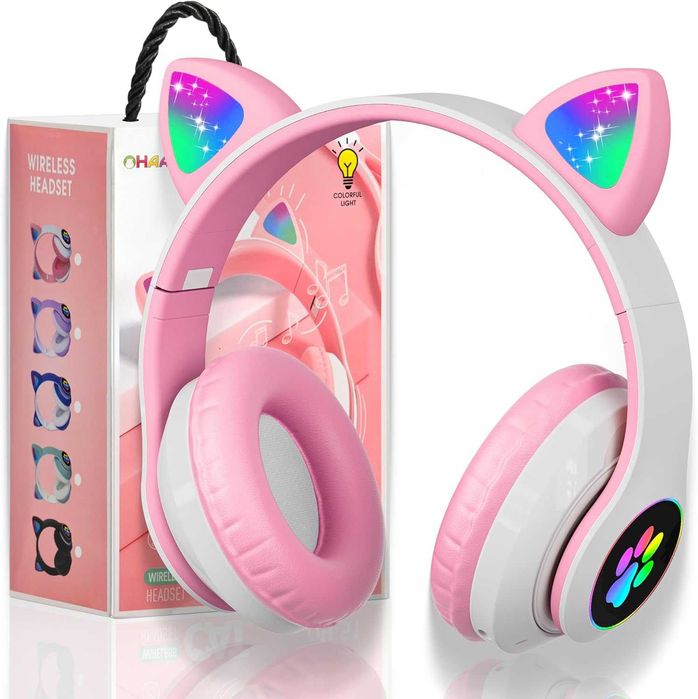 OHAANYY OH-51 Kocie słuchawki bezprzewodowe Bluetooth RGB LED