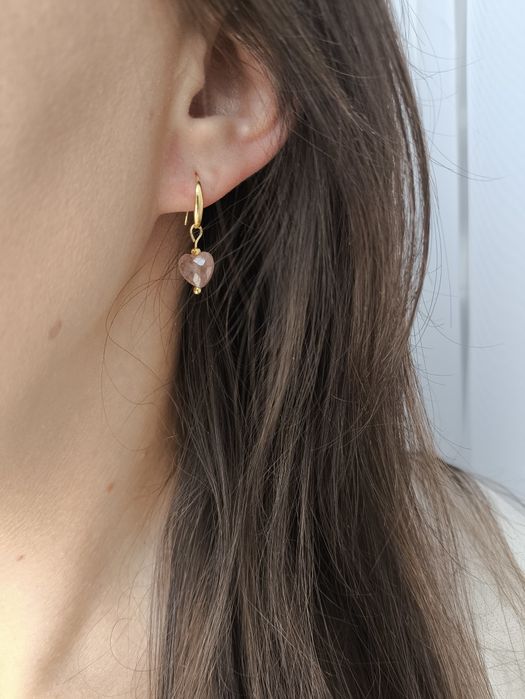 Kolczyki srebro 925 , serce,naturalny kwarc truskawkowy