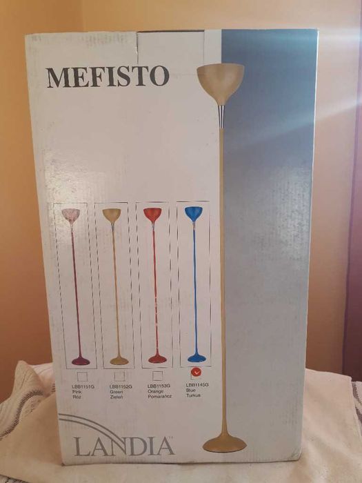 Lampa podłogowa 180 cm metalowa kolor niebieski