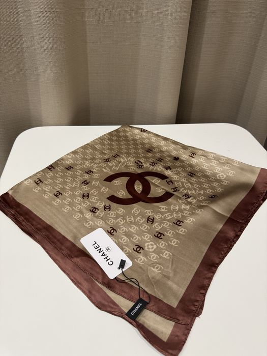 Хустка шовкова Chanel хустина шанель коричнева бордо платок шелк