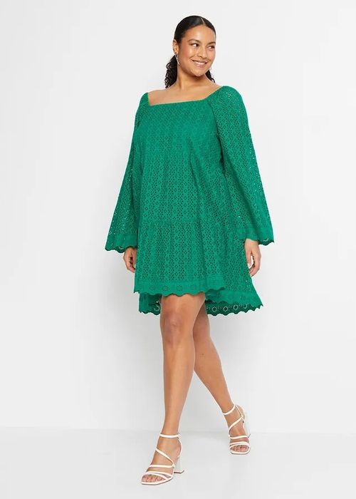 B.P.C zielona sukienka z ażurowym haftem rozkloszowana ^48