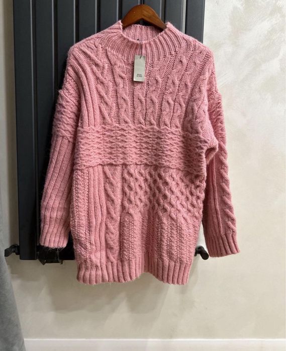 Теплий рожевий розовый вязанний светр крутий кофта коси Zara S M