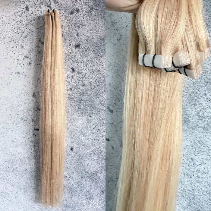 Włosy naturalne długie 50 cm 50g blond refleksy kanapki tape on