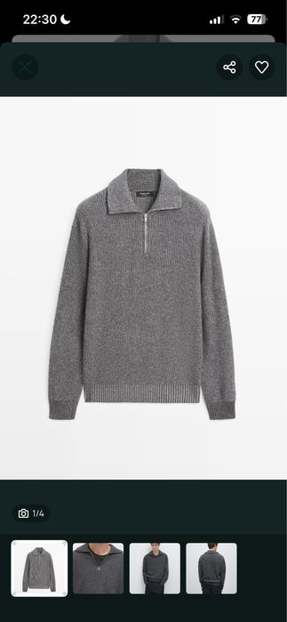 Чоловічий вʼязаний светр massimo dutti з стійкою та блискавкою
