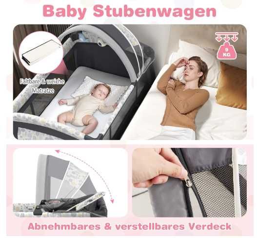 COSTWAY łóżeczko podróżne 5w1 składane z materacem przewijak daszek