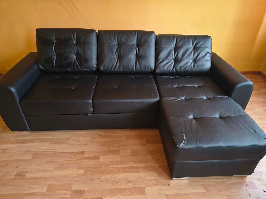 Czarny narożnik ekoskóra+ 2 fotele - transport gratis - funkcja spania