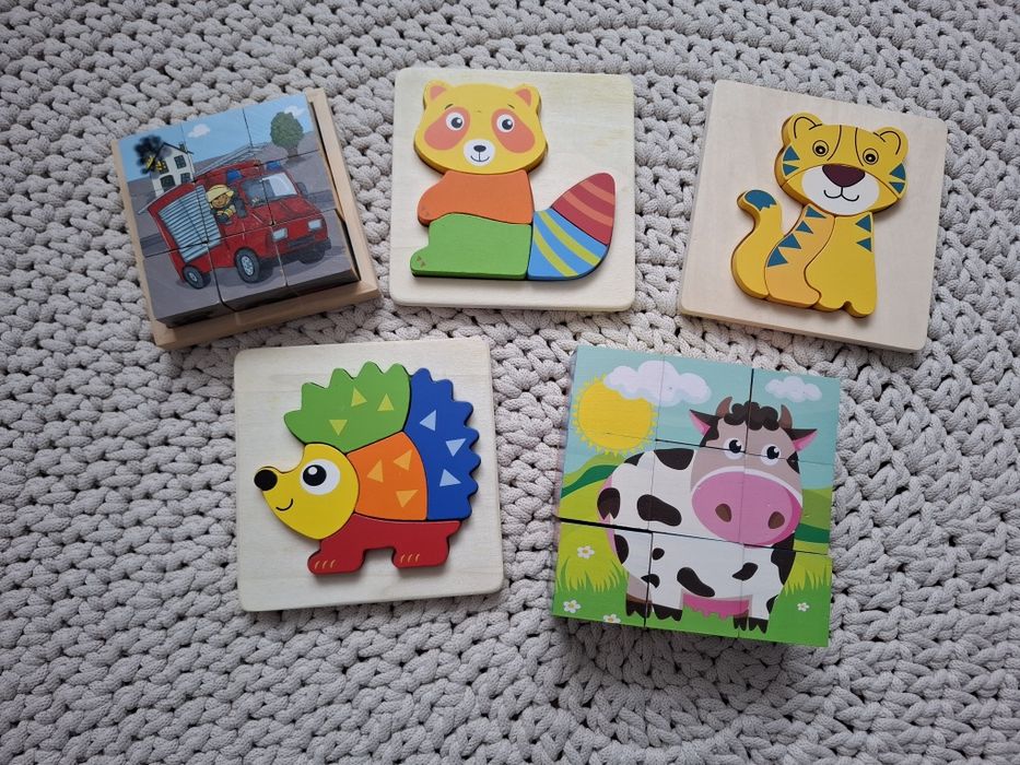 Drewniane układanki puzzle kostki playtive