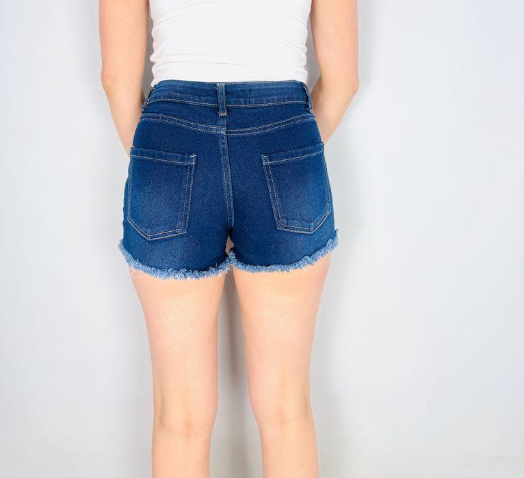 Granatowe dżinsowe szorty z postrzępionym wykończeniem XXS 32