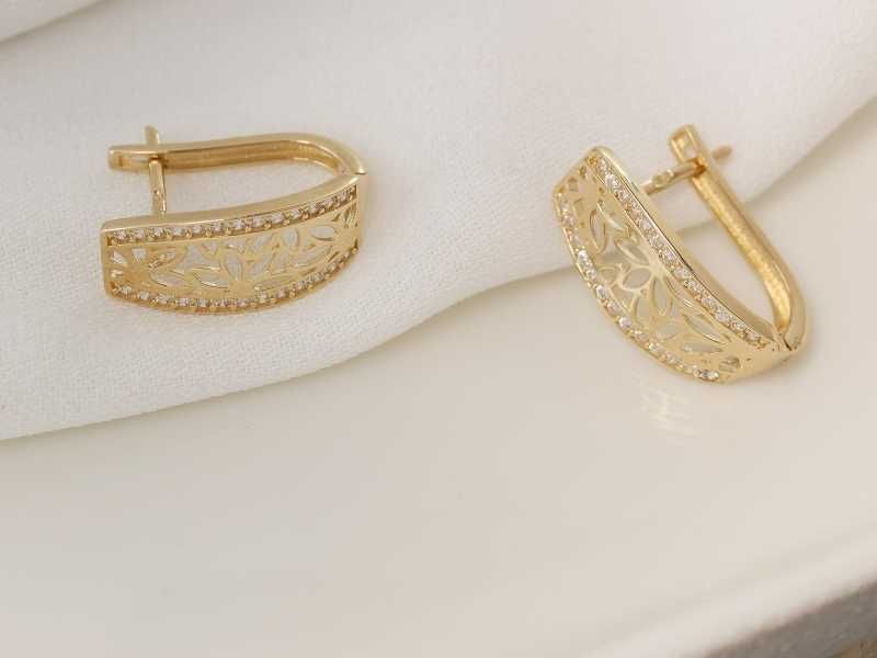 Złote ażurowe kolczyki z cyrkoniami pr585