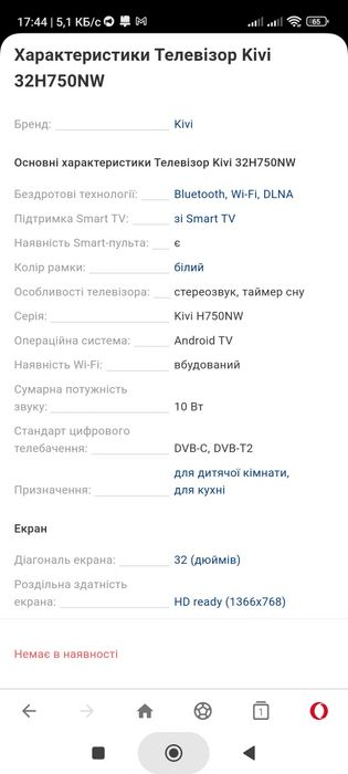 Телевизор Kivi-32H750NW смарт.