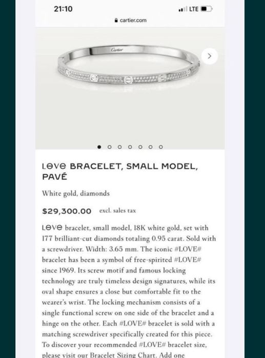 Золотой браслет Cartier Love small бриллианты 1.1 карат. 5500$