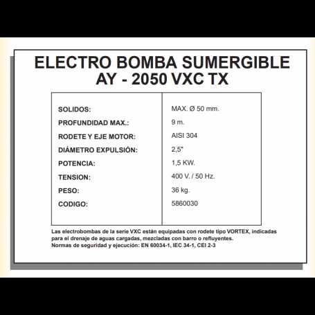 Bomba Eletrica Submersivel AYERBE 2050 VXC TX