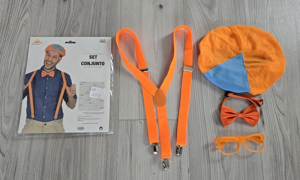 Blippi imprezowy ZESTAW męski czapka okulary muszka szelki