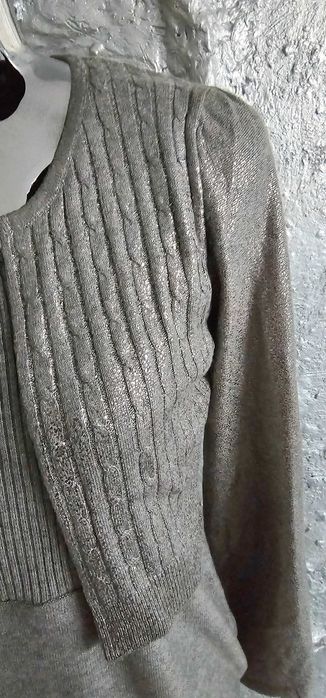 Twinset sweterek srebrny 2 częsci blizniak roz L