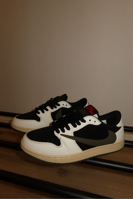 Шкіряні Кросівки nike air jordan 1 Retro Low OG SP Travis Scott Olive