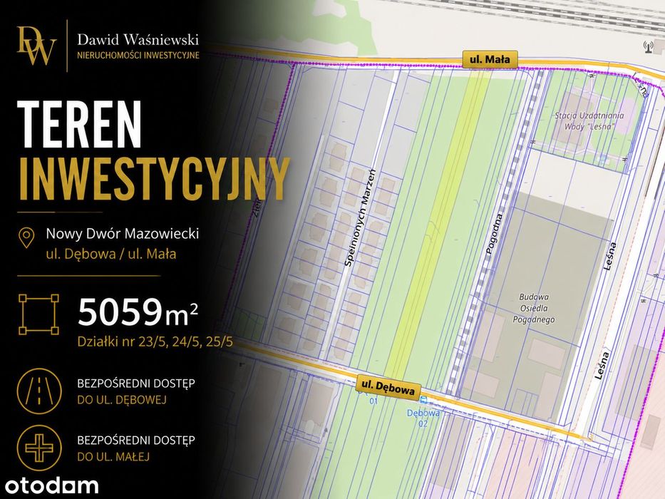 5059 m² | MPZP | pod szeregowce | 2 drogi | Nowy Dwór Mazowiecki