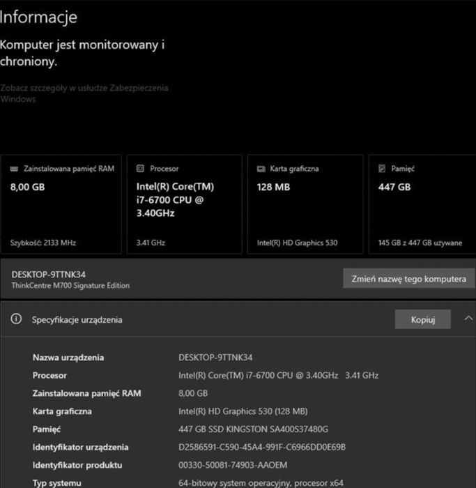 Lenovo M700 SFF | i7-6700 | 8GB RAM | SSD 480GB Kingston