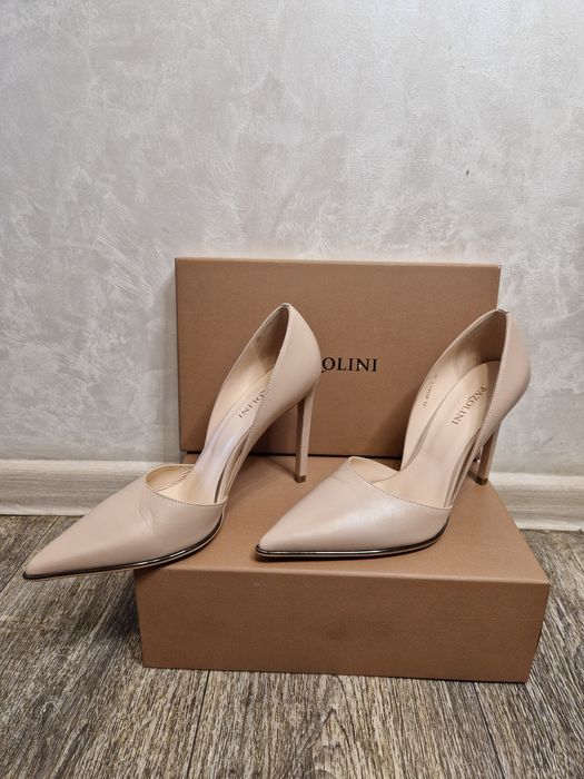 Фиолетовые кожаные слинг бэки туфли на шпильке открытая пятка  лодочки