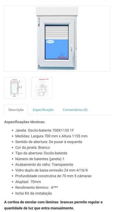 Janela nova com estore em monobloco, 70x 115 cm nova