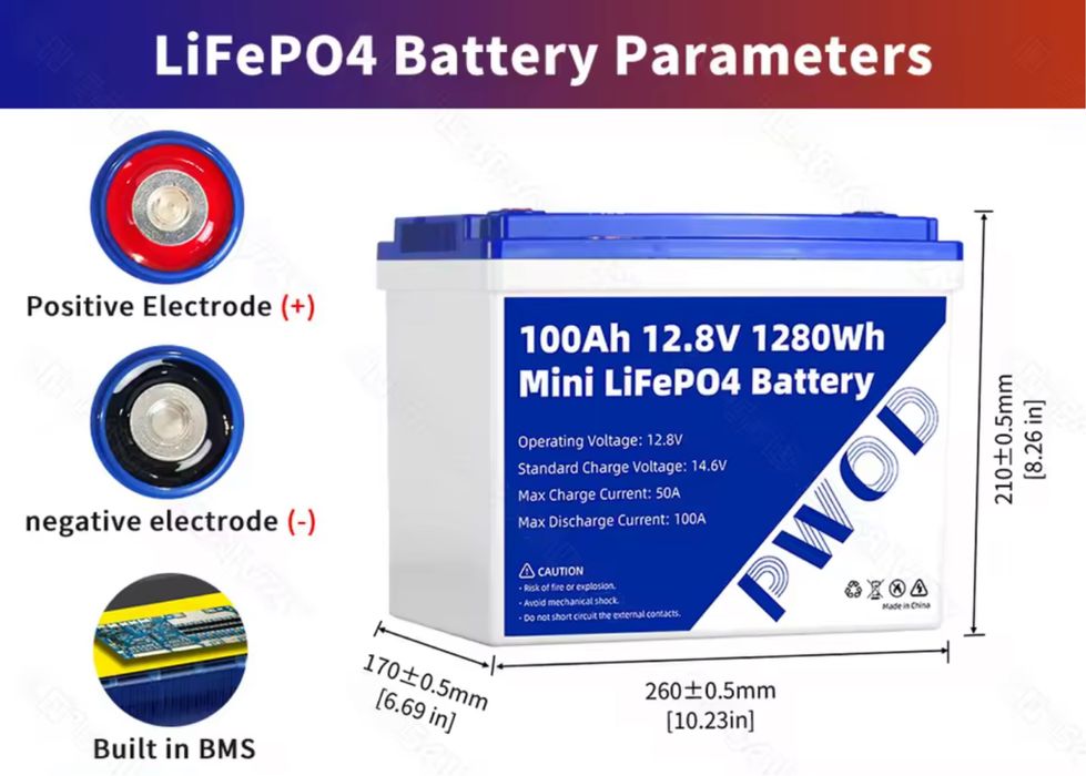Акумулятор LiFePO4 12,8V 100Ah з BMS в наличии, доставка по Днепру