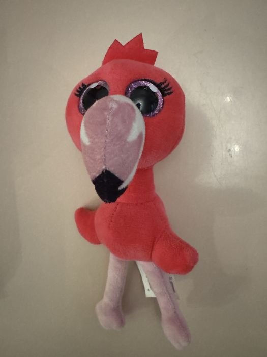 Ojo różowy flaming z brokatowymi oczami maskotka wysokość 18cm.